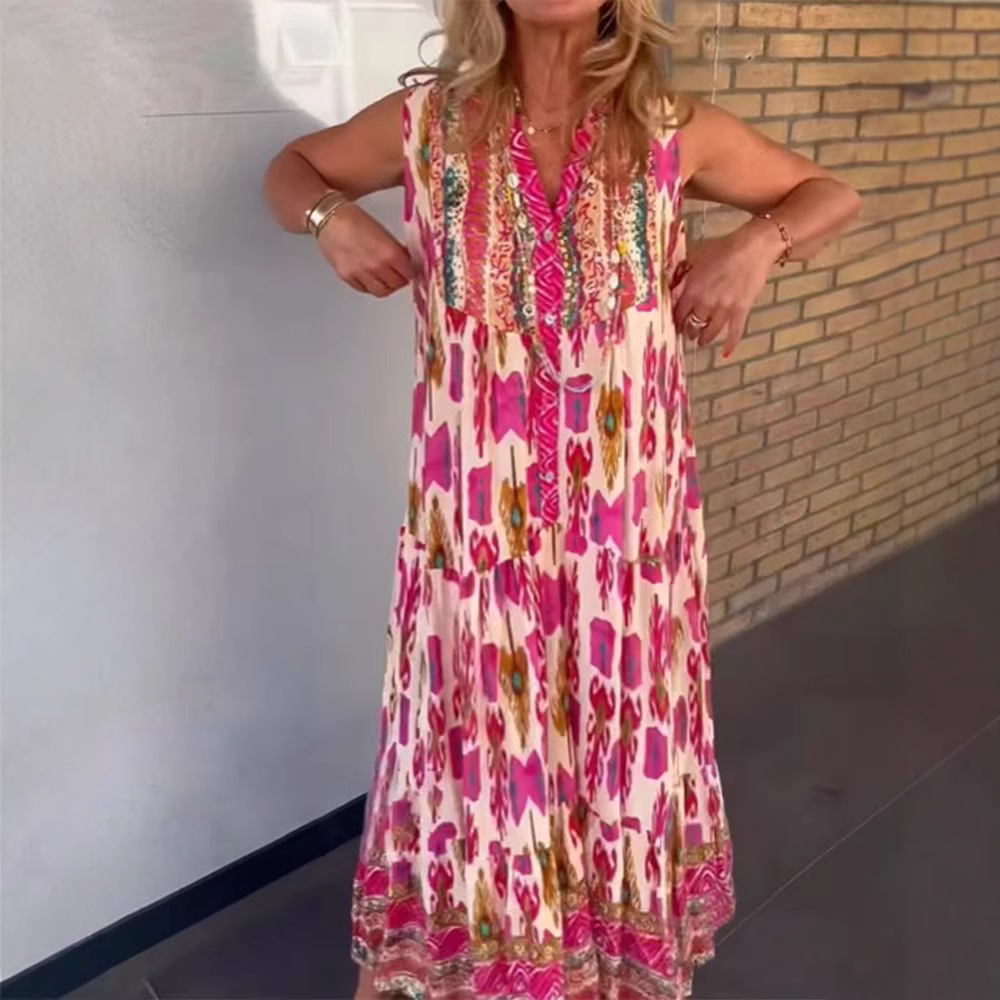 V-Neck Sleeveless Printed Maxi Dress