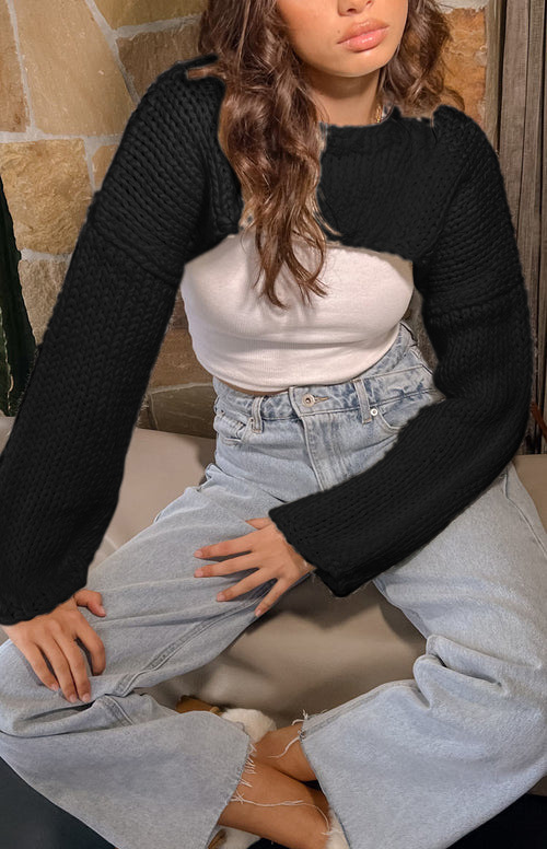 Women's Long Sleeve Cropped Knit Sweater Top