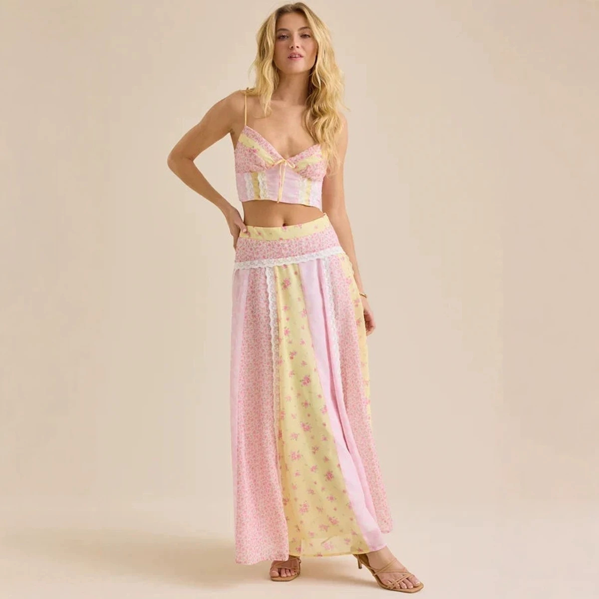Floral Print Cami Top and Long Skirt Two-Piece Set