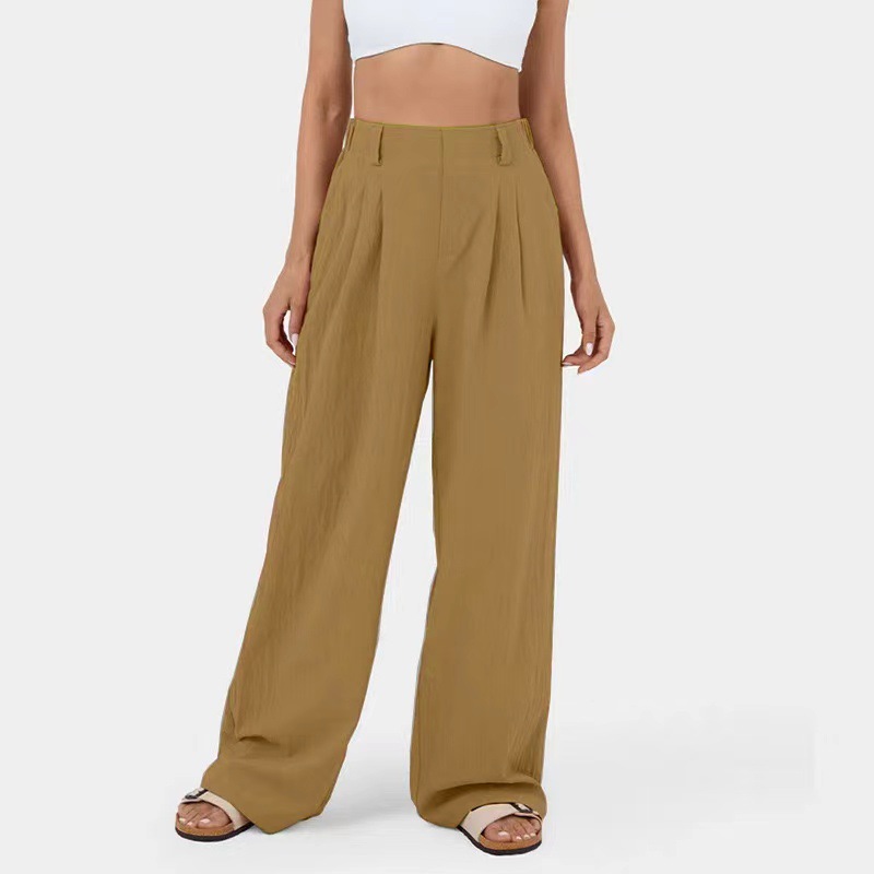 Women's Cotton High-Waist Wide-Leg Casual Pants