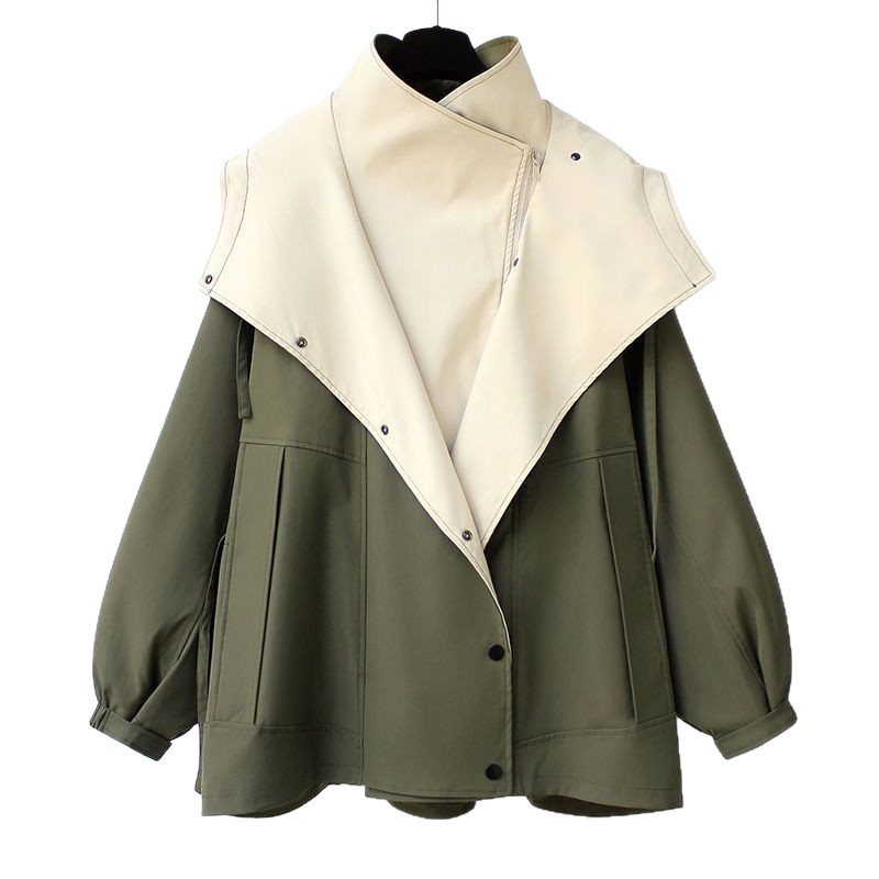 Women's Loose Hooded Zip-Up Colorblock Windbreaker Jacket