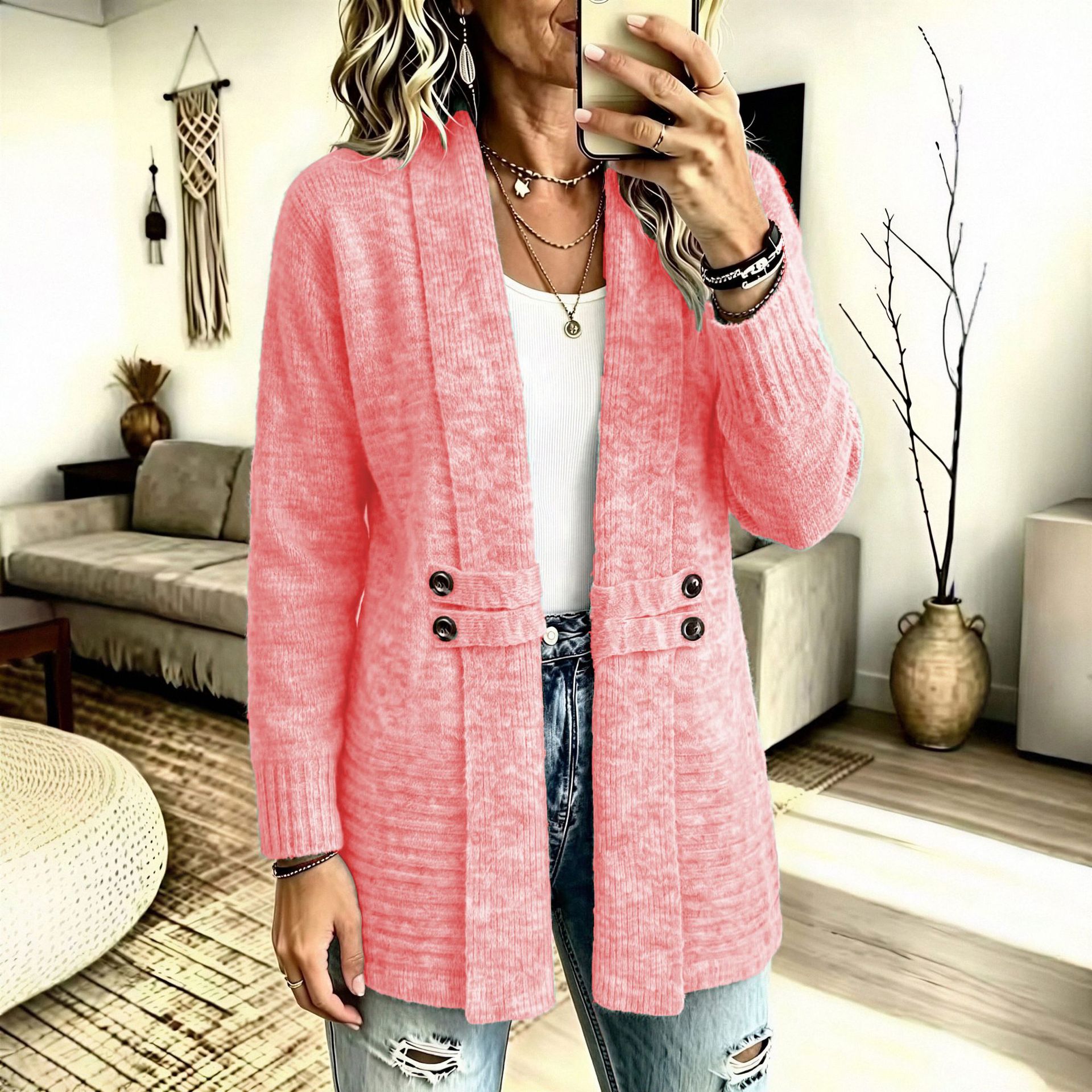 Women's Lazy Style Open Front Cardigan Sweater