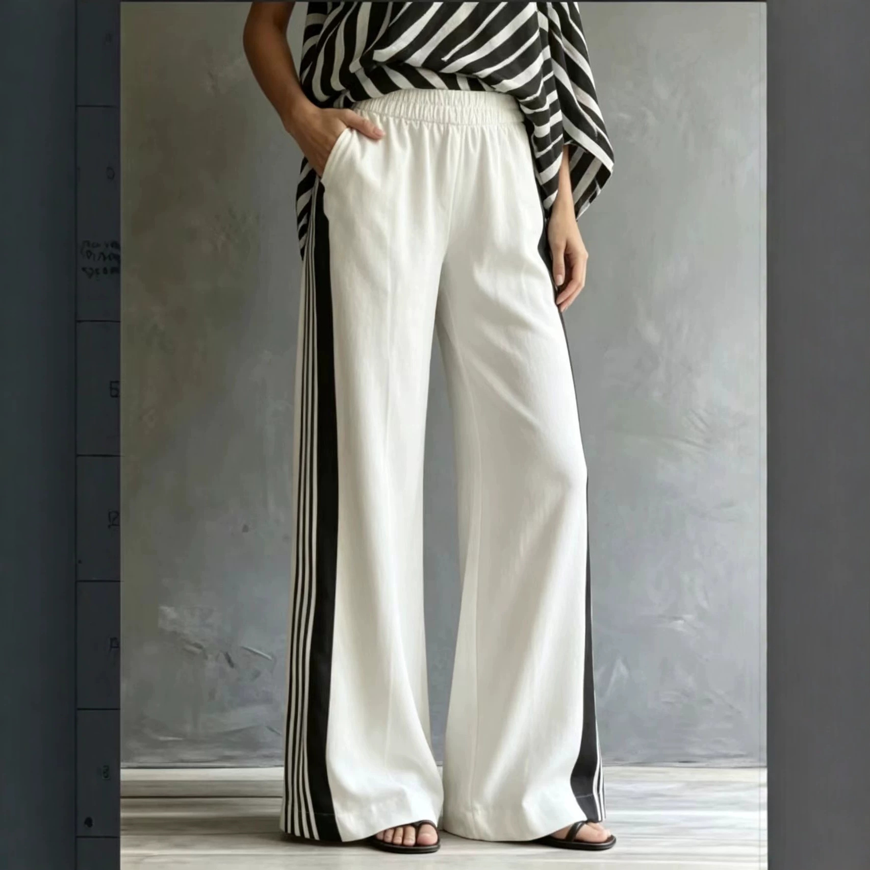 High-Waist Straight-Leg Solid Color Casual Pants