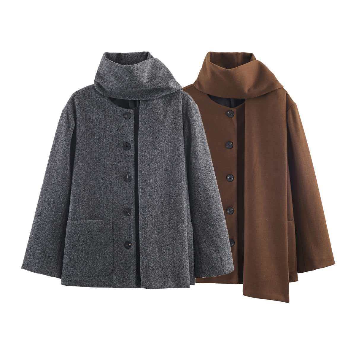 Women's Retro Scarf-Collar Wool-Blend Coat