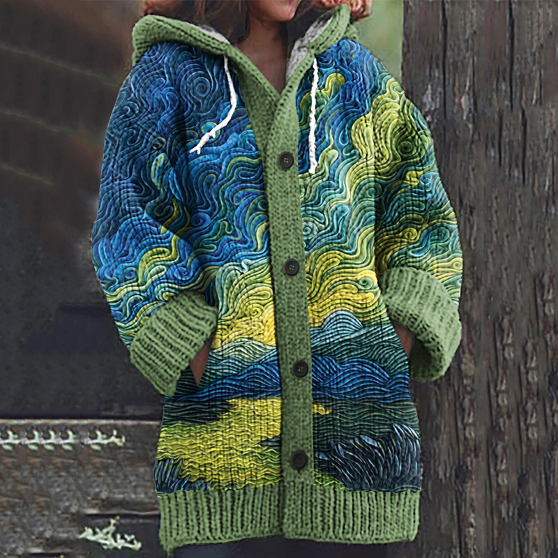 Women's Halloween Zombie Floral Print Hooded Button Cardigan Sweater