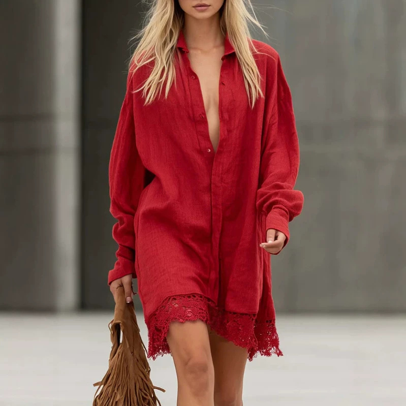 Bohemian Lace Hem Mini Dress
