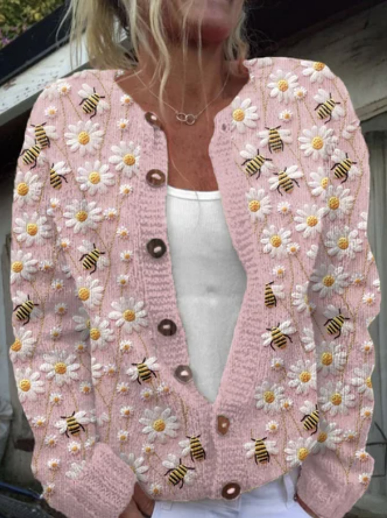 Women's Daisy Maple Leaf Floral Print Button Cardigan