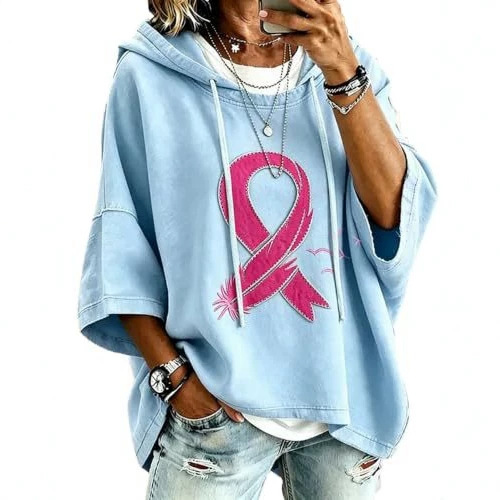 Women's Ribbon Print Oversized Neck Sweatshirt