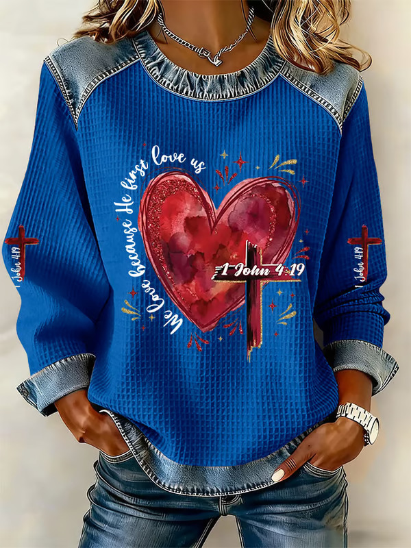 Women's Heart Cross Letter Print Crewneck Sweatshirt