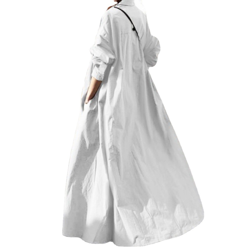 Japanese Style Cotton-Linen Long Sleeve A-Line Dress