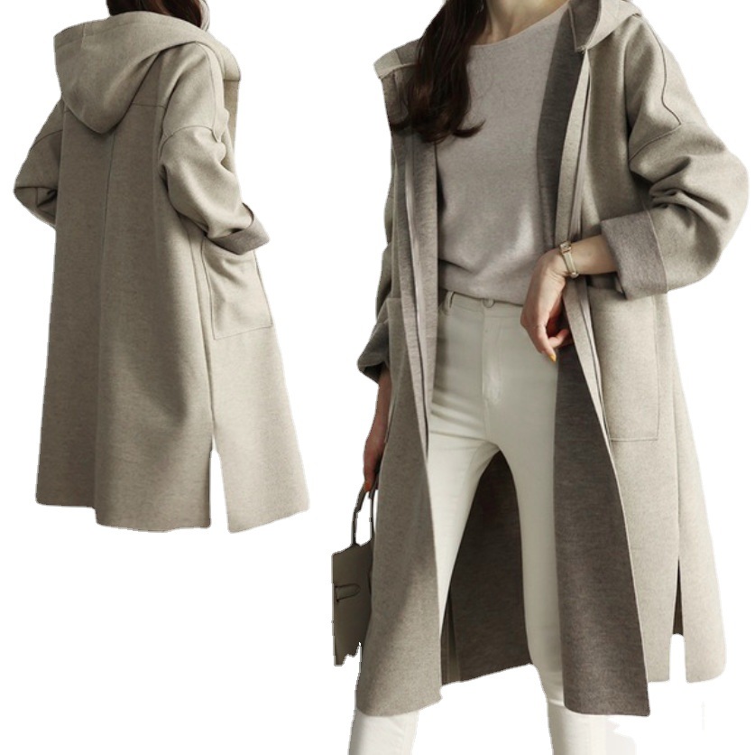 Women's Loose Hooded Wool Coat Plus Size Long