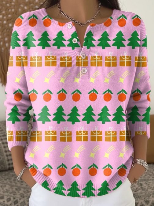 Women's Forest Crow Snowflake Print Button Sweatshirt