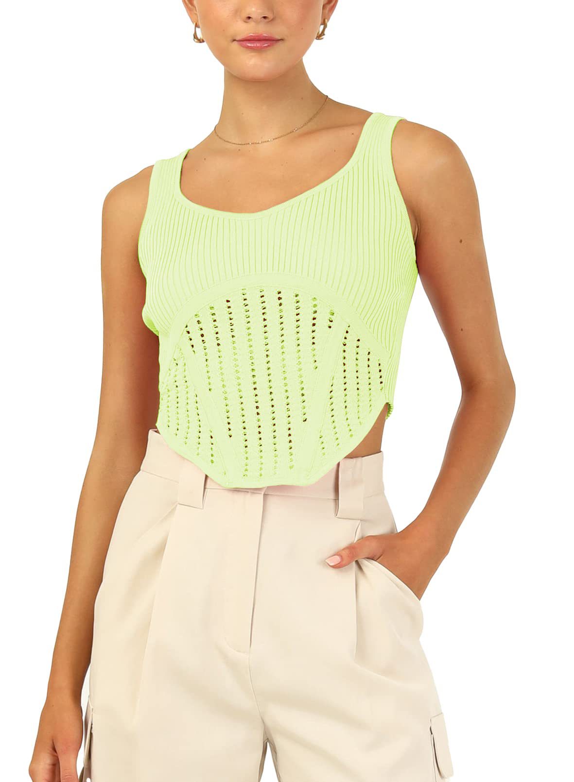 Women's Sleeveless Round Neck Asymmetric Cropped Knit Top
