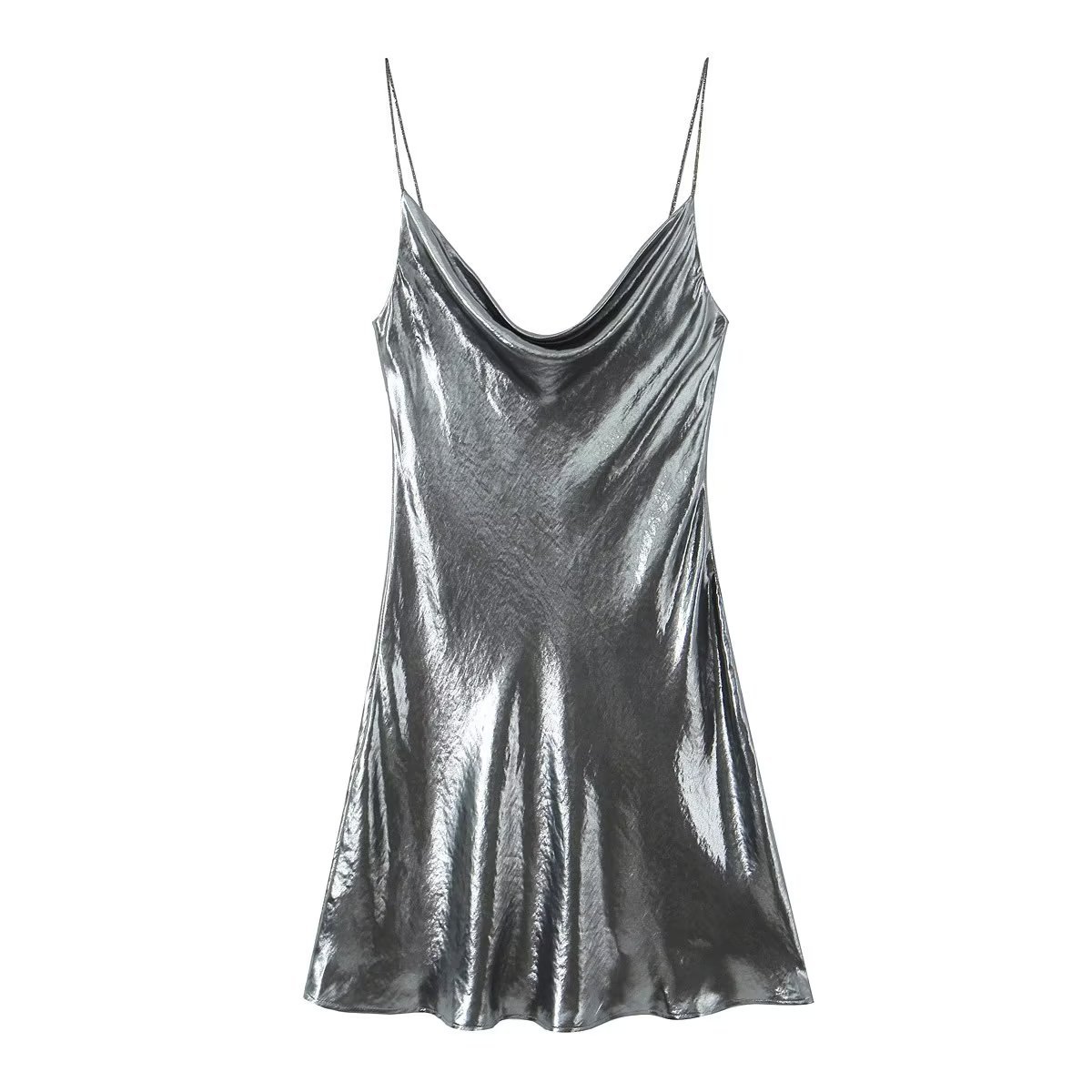 Metallic Bodycon Cami Dress Slimming Elegant Midi