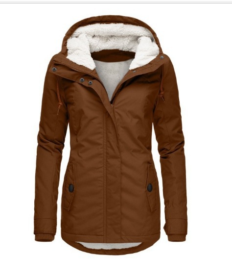 Women's Solid Hooded Zip Fleece-Lined Warm Padded Coat