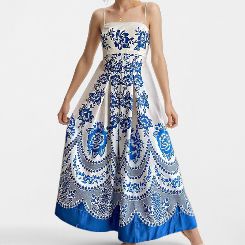Elegant Long Floral Cami Dress Vacation Style
