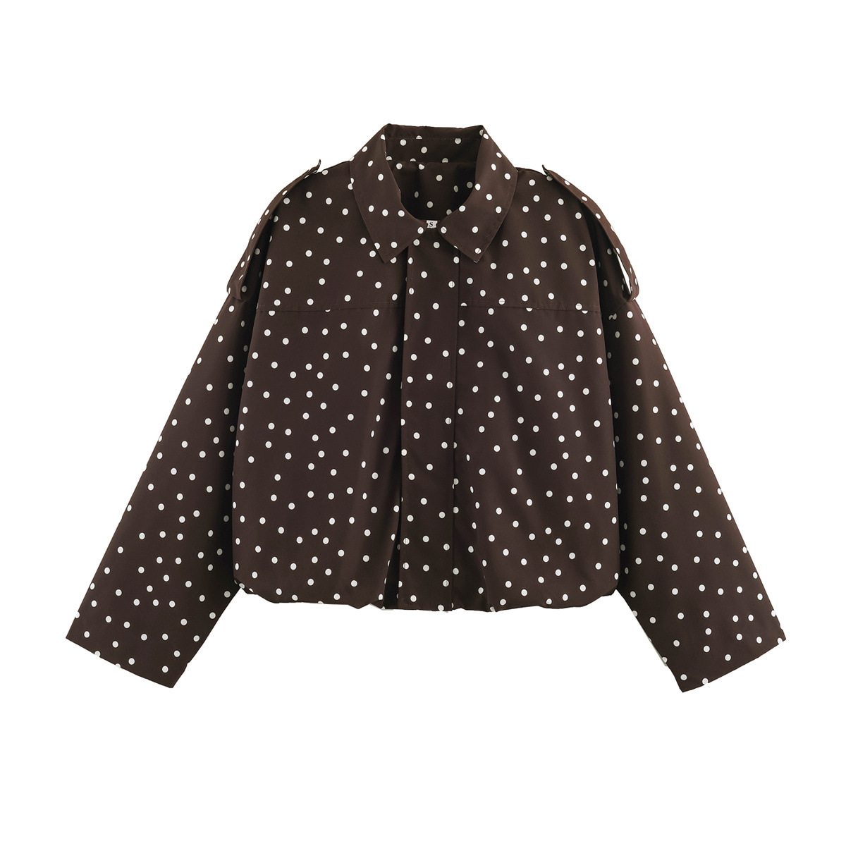 Women's Polka Dot Zip-Up Jacket, Relaxed Fit, Polyester, Beige/Brown