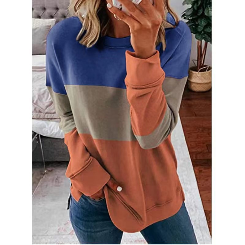 Women's Colorblock Crewneck Long-Sleeve Sweatshirt Loose Fit