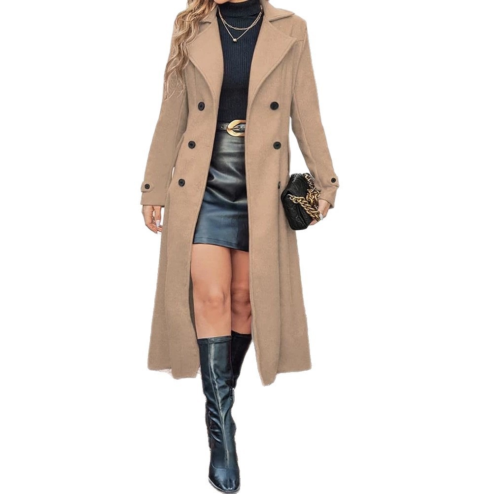 Women's Wool Blend Double-Breasted Longline Coat