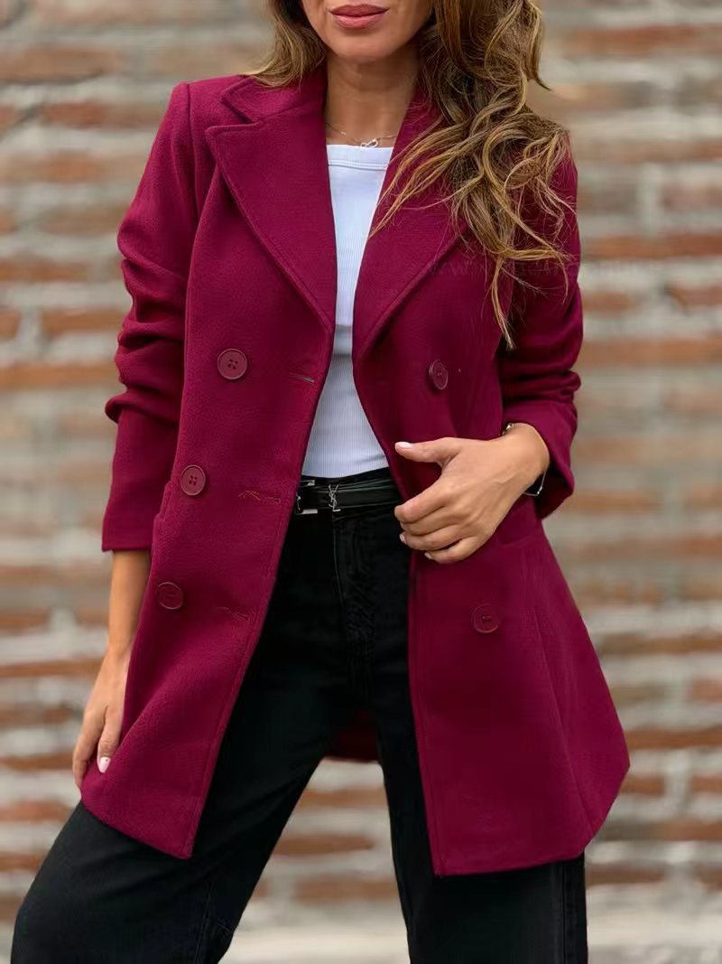 Women's Wool-Blend Button-Front Blazer Coat with Lapel Collar