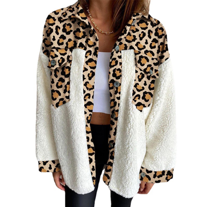 Leopard Plaid Faux Fur Panel Button-Up Cardigan Coat