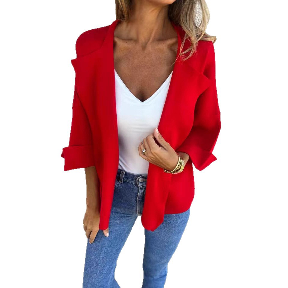 Women's Solid Color Lapel Long Sleeve Casual Cardigan Jacket