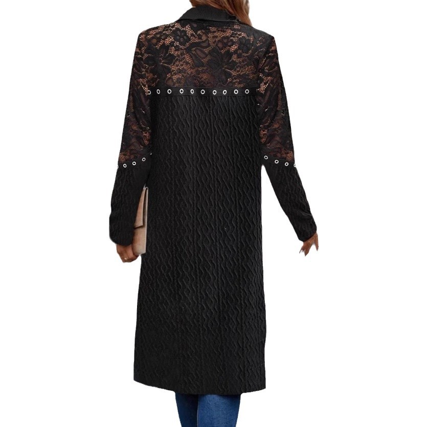 Women's Long Lace Hollow-Out Cardigan Coat Solid Color