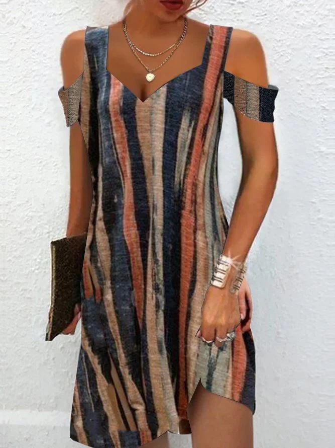 Blue V-Neck Floral Print Summer Dress