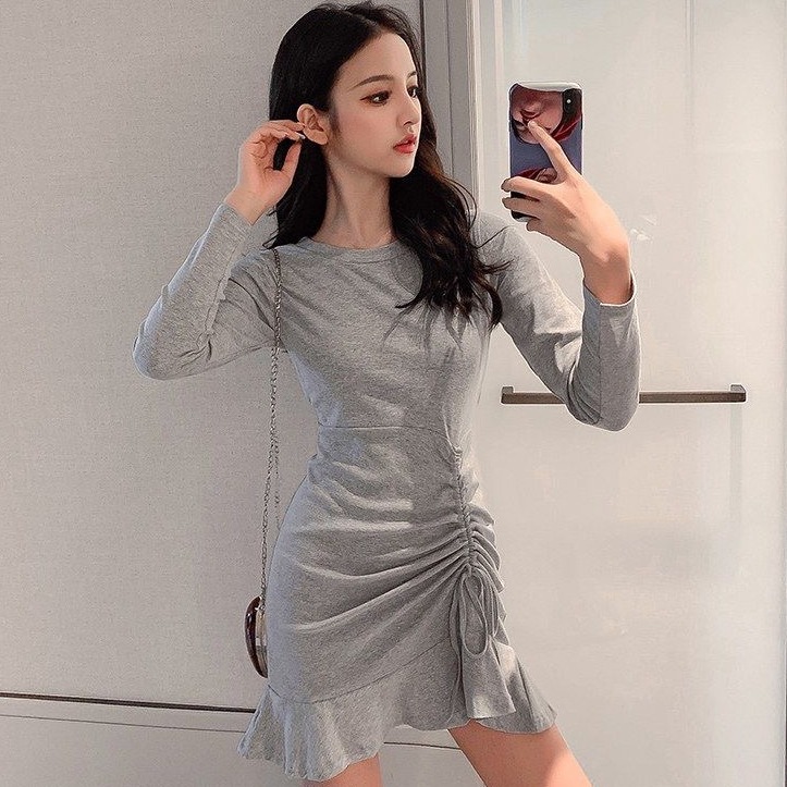 French Vintage Long Sleeve Mermaid Dress with Waist-Cinching Slimming Fit