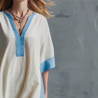 Retro Color-Block V-Neck Midi Dress