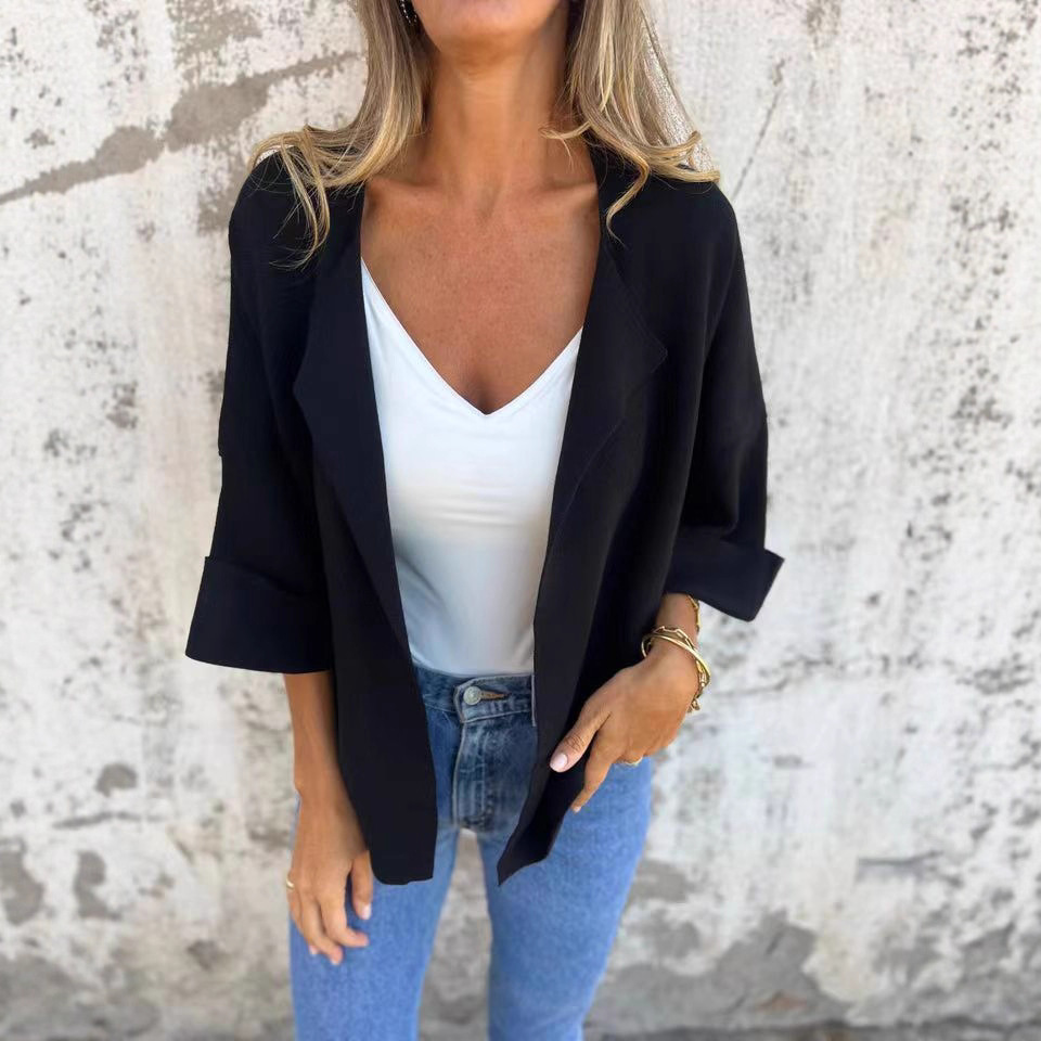 Women's Solid Color Lapel Long Sleeve Casual Cardigan Jacket