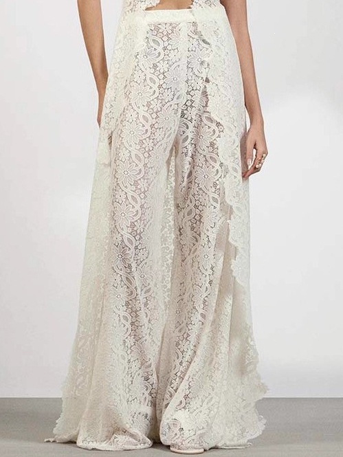 Lace Solid Color Dress Set with Cutout Round Neck and Front Slit