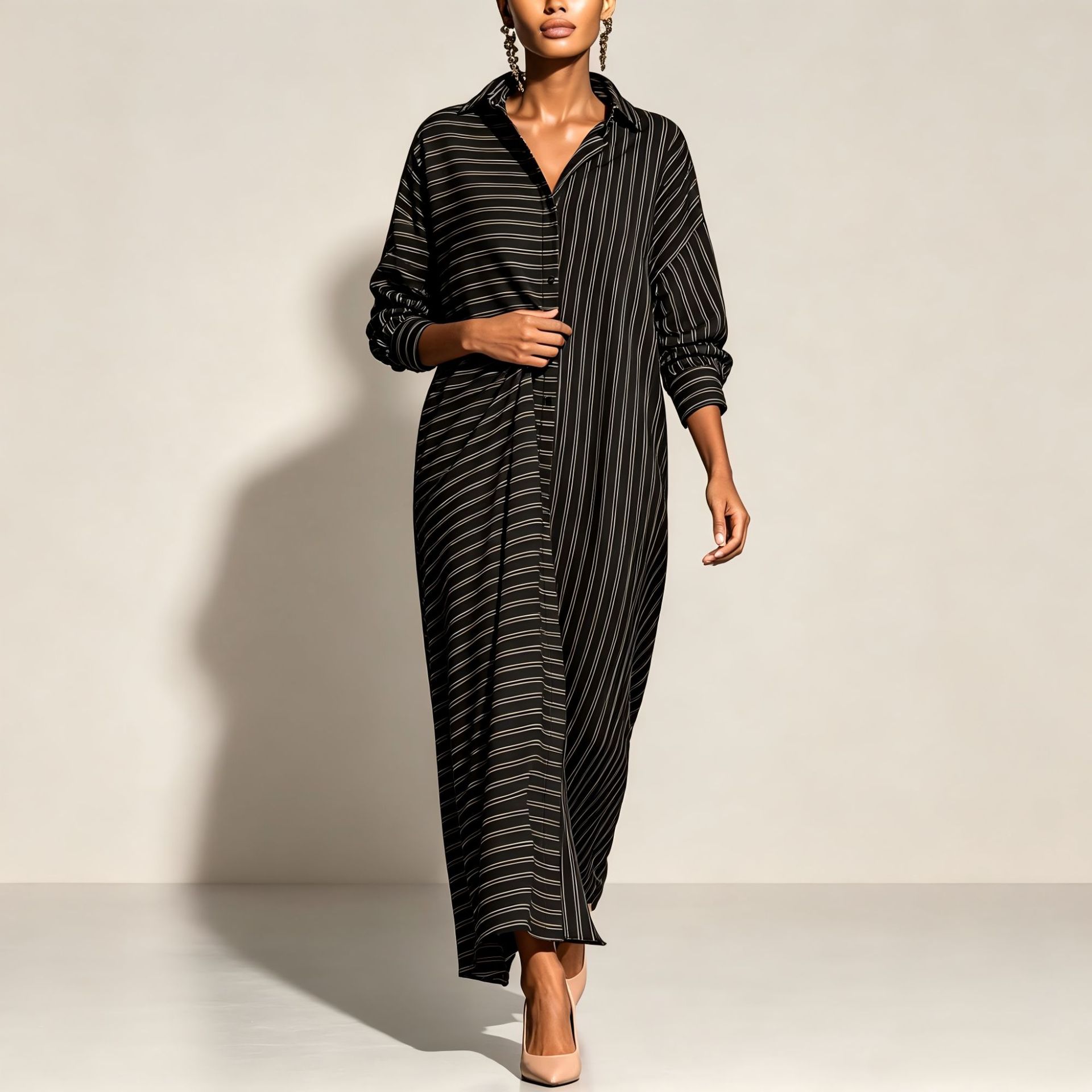 Striped Shirt Dress with Pockets