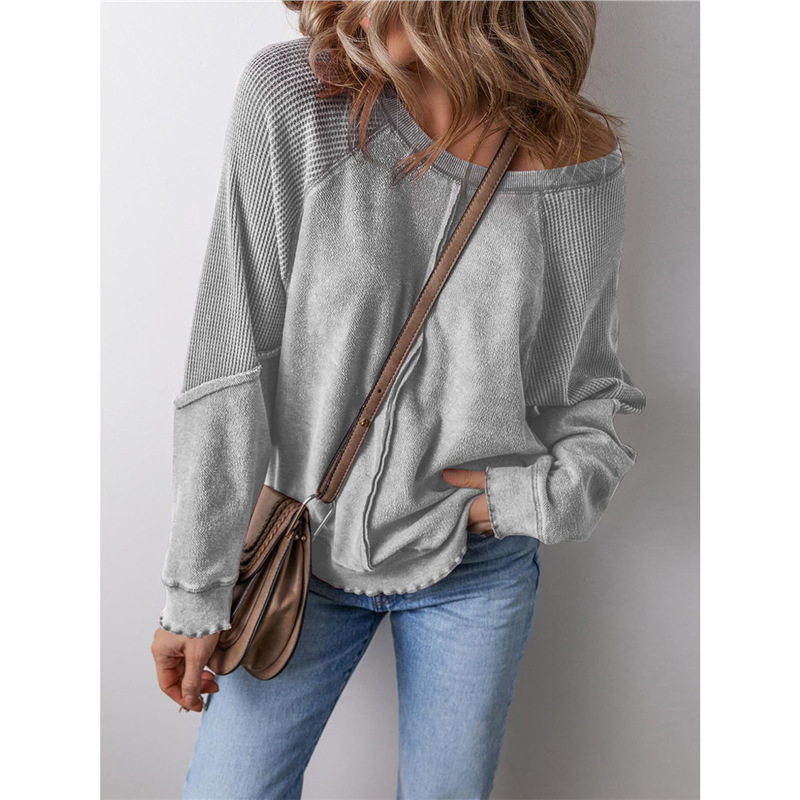 Women's Color-Block Crewneck Long-Sleeve Loose Pullover Sweatshirt