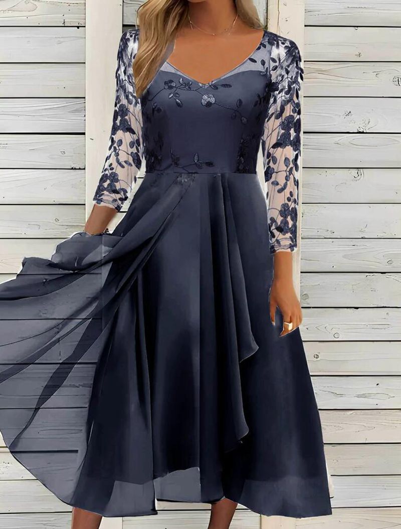 Chiffon V-Neck Hollow-Out Long Dress