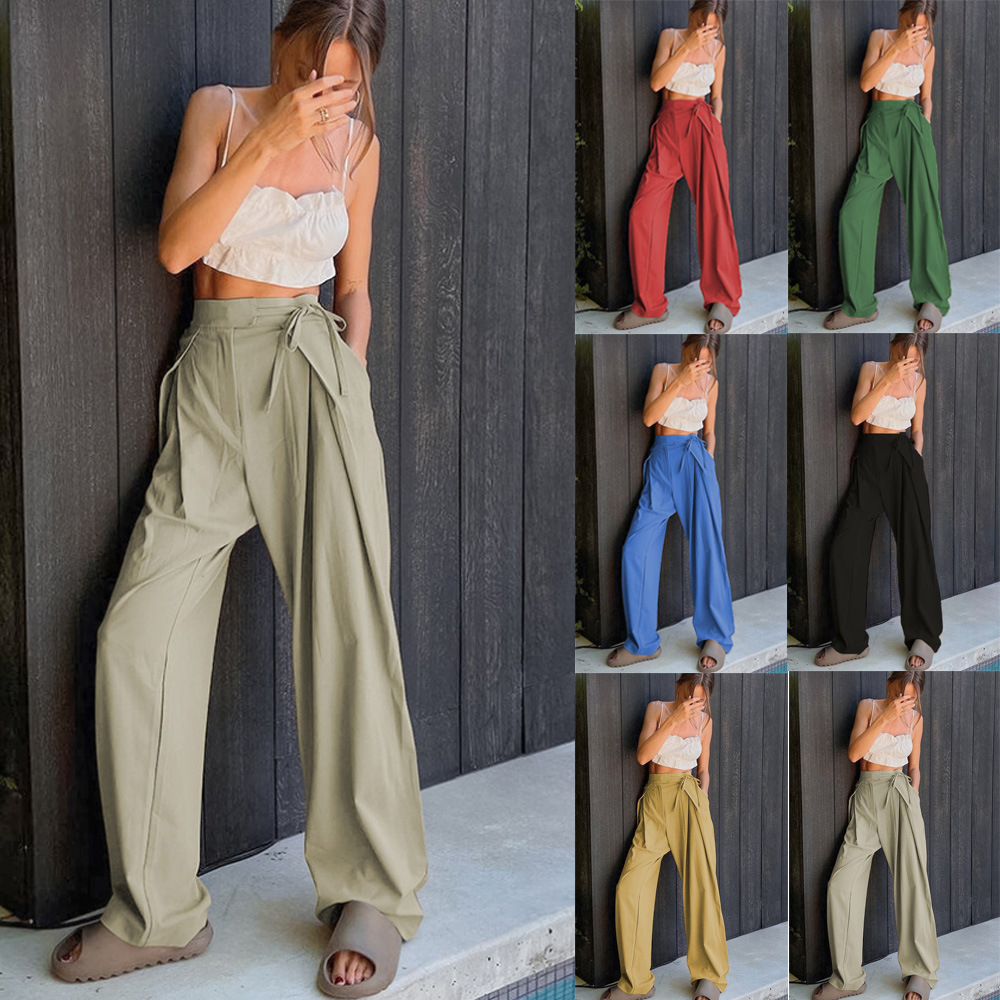 Women's High-Waist Straight-Leg Wide-Leg Pants with Drape, Loose Fit