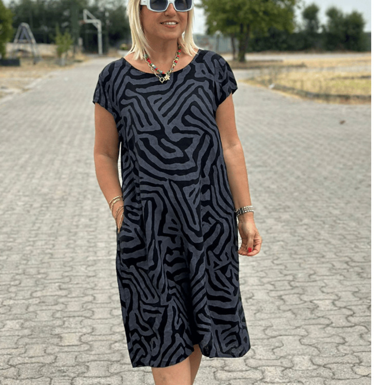 Bohemian Leopard Print Round Neck Loose A-Line Midi Dress