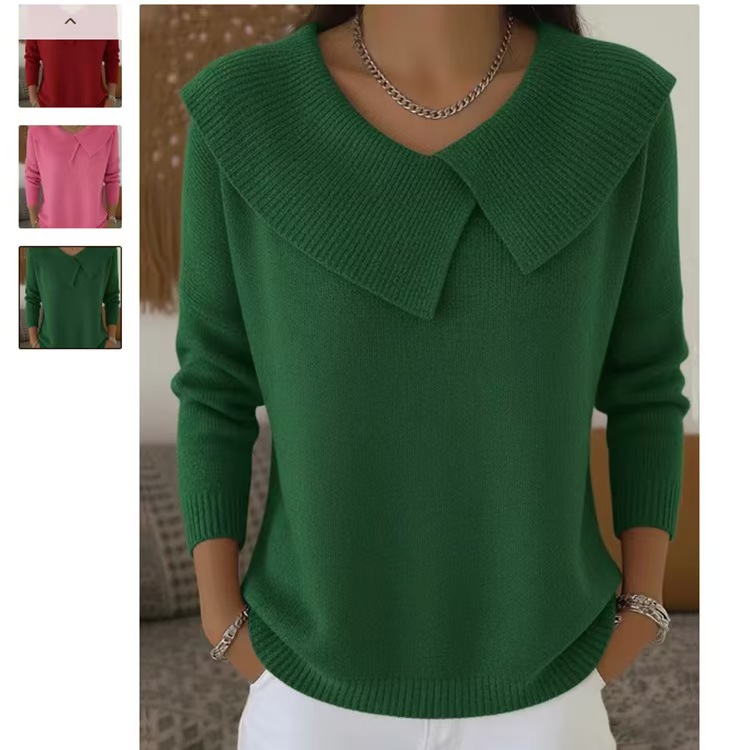 Korean Retro Collared Knit Sweater, Loose Slimming Pullover