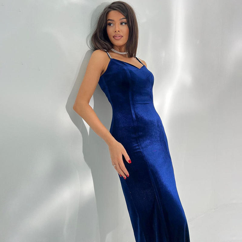 Women's Velvet Rhinestone Cami Party Dress