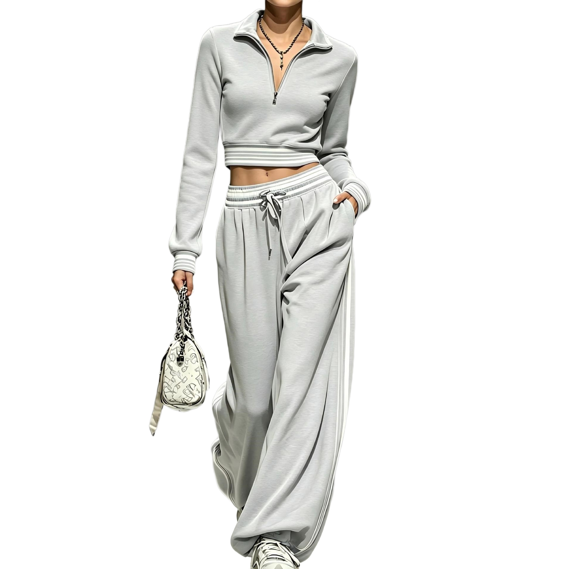 Striped Casual Two-Piece Sweatshirt Set for Women