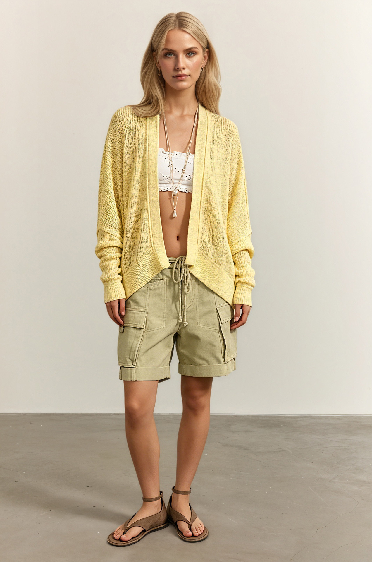 Women's Knit Cardigan Sweater Coat Solid Color Casual Loose V-Neck Long Sleeve