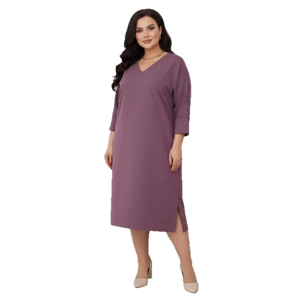 Women's Solid V-Neck Half-Sleeve Pullover Dress