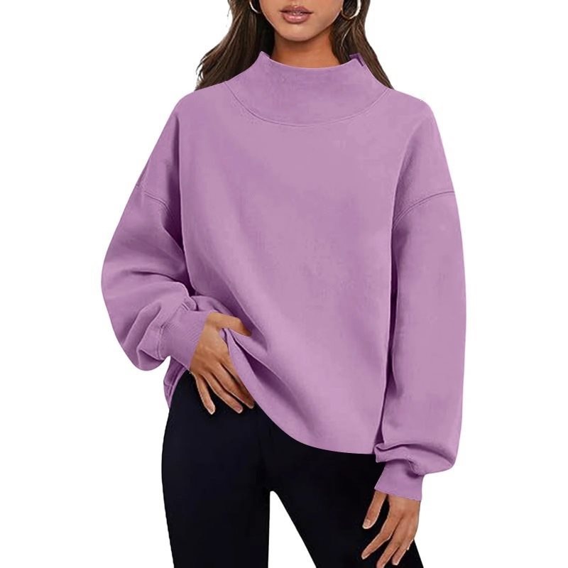 Women's Fleece-Lined Sweatshirt Half Turtleneck Loose Fit