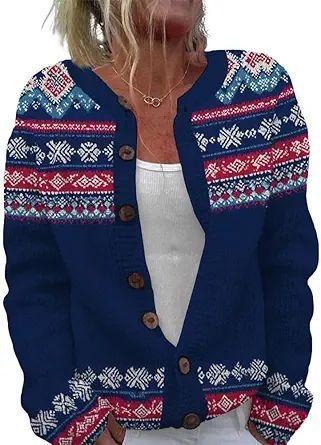 Women's Heart Print Button Cardigan Sweater