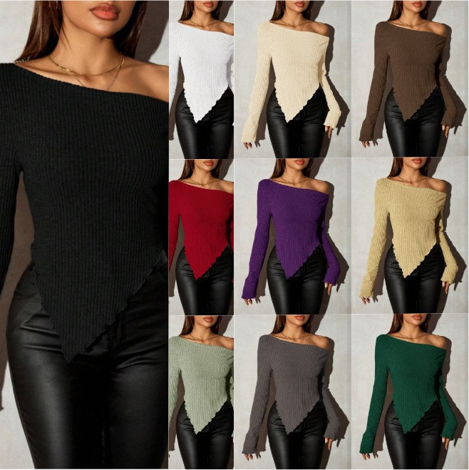 Women's Off-Shoulder Slim Fit Long Sleeve Knit Top