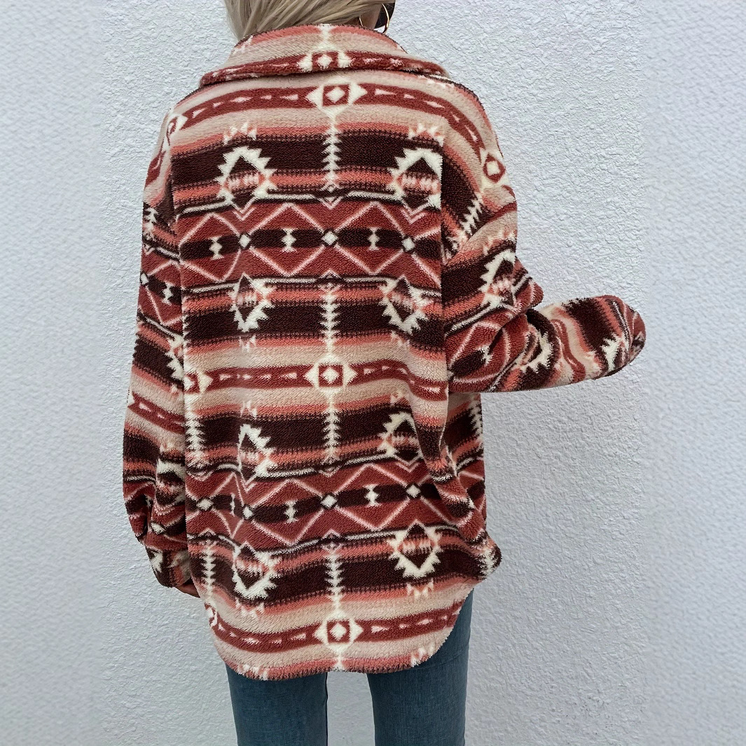 Women's Western Aztec Print Fleece-Lined Colorblock Jacket