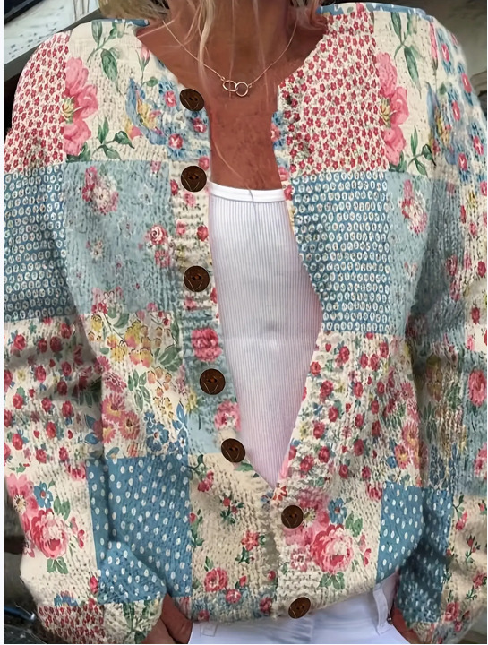 Women's Floral Print Button-Down Cardigan