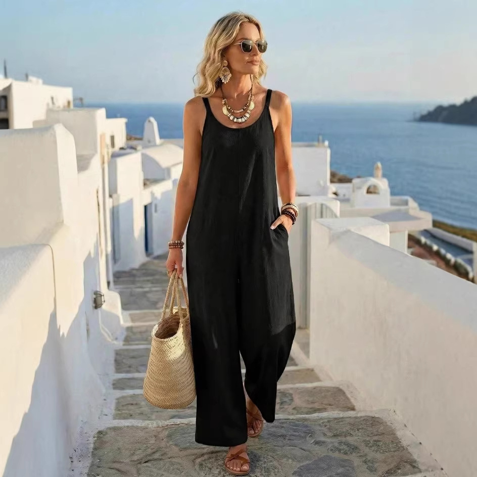 Women's Casual Solid Wide-Leg Jumpsuit Sleeveless