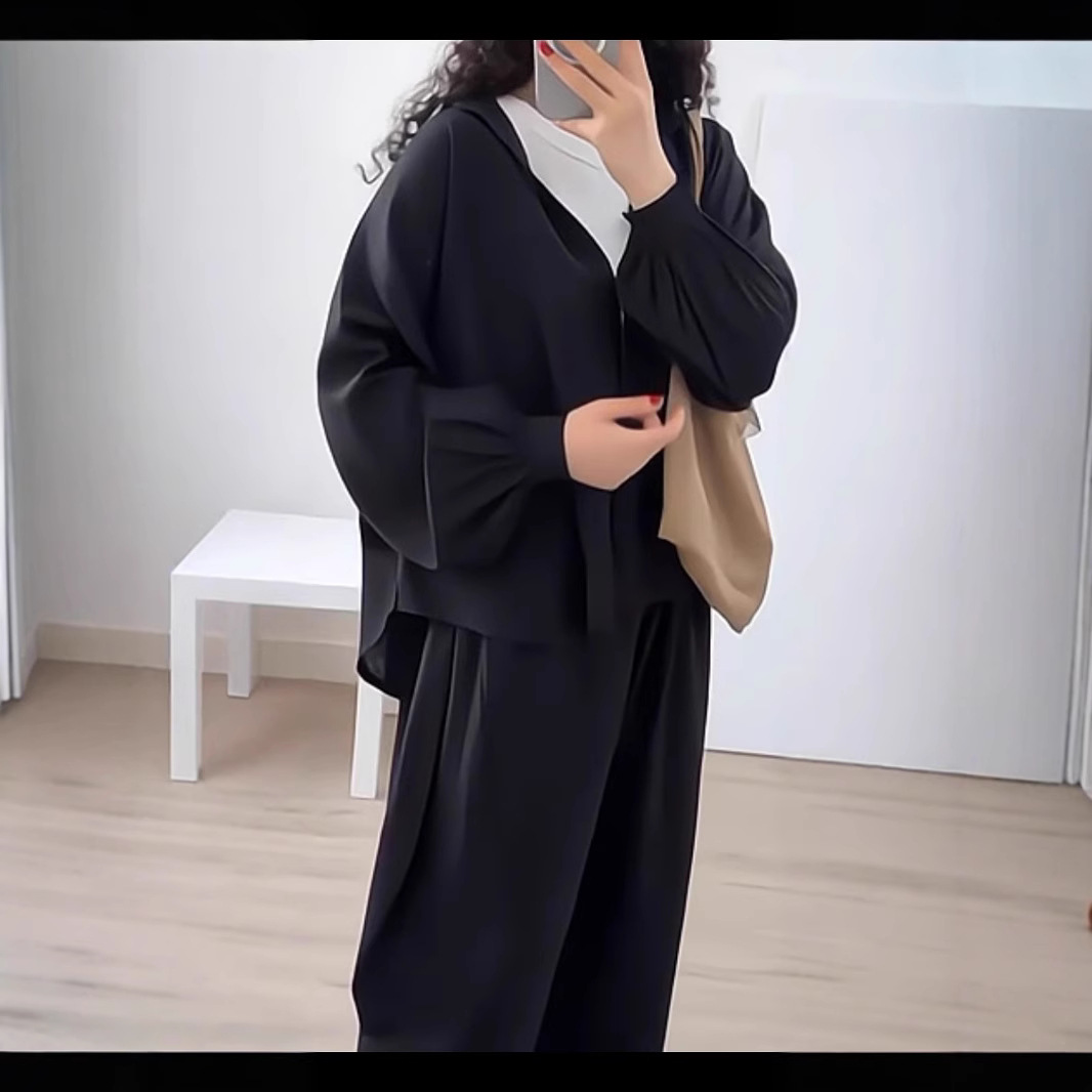Women's Lazy Style Cardigan and Solid Pants Two-Piece Set