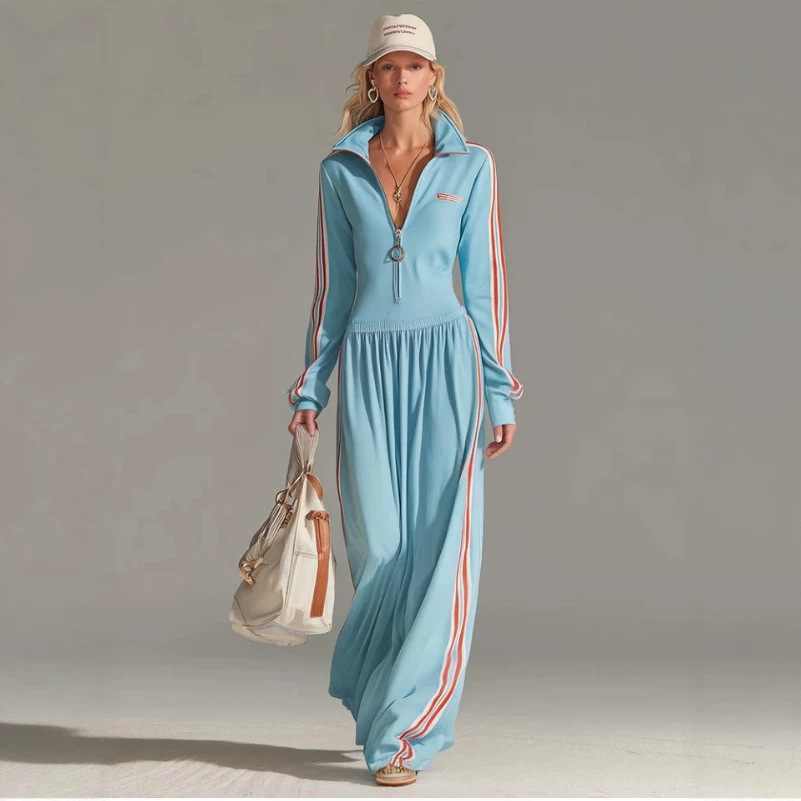 Women's Zip Long Sleeve Athletic Casual Dress
